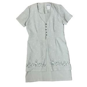 Vintage Basic Editions Sage Green Business Modest Floral Two Piece Casual Dress